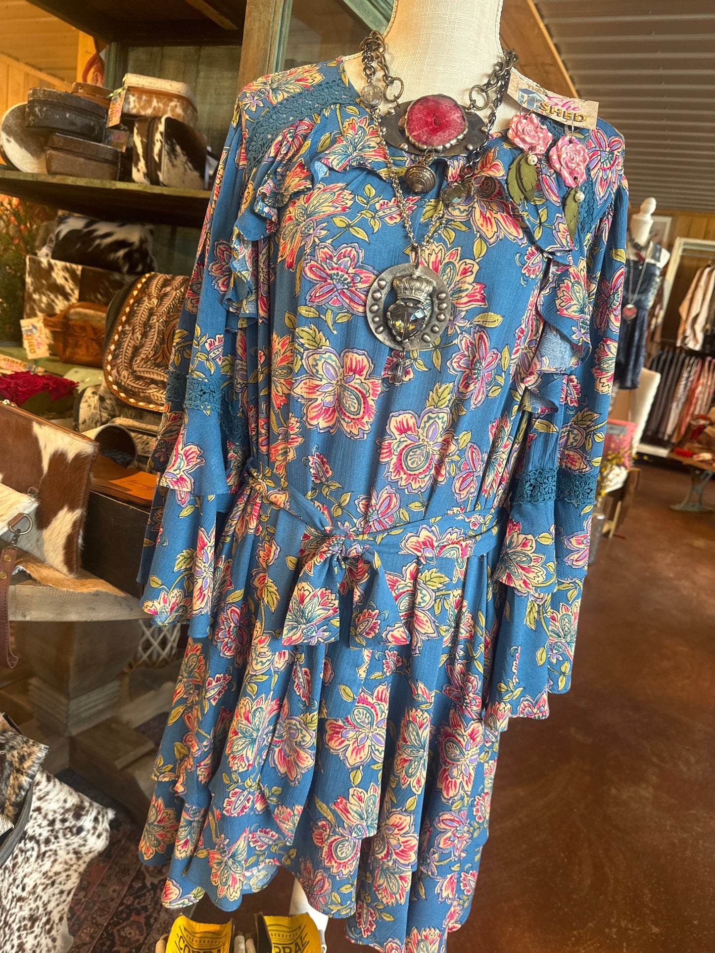 Paisley Printed Bell Sleeve Dress