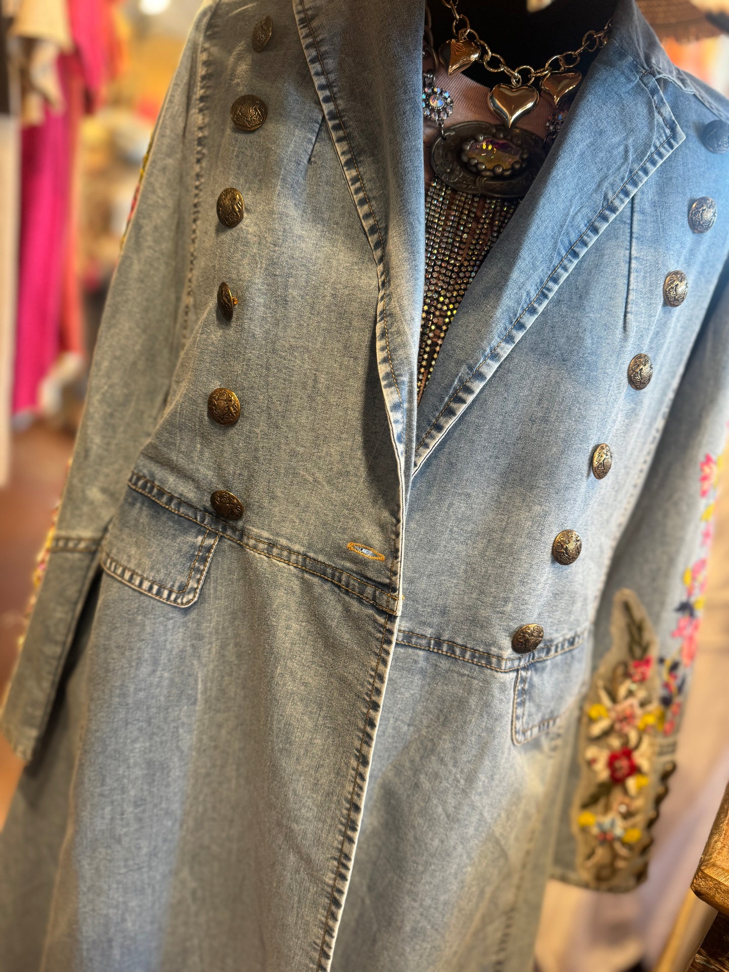 Denim Florals Button Duster