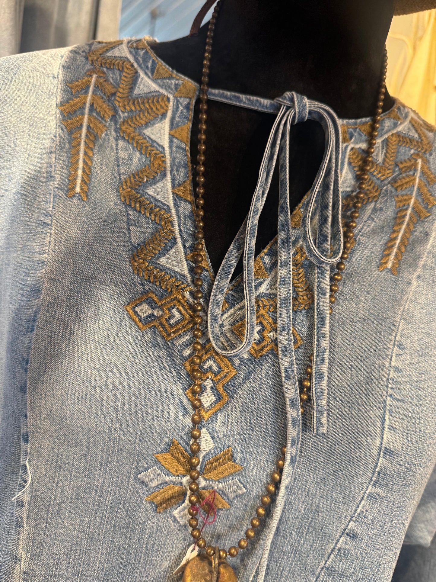 3/4 Denim w/ Floral Design Dress