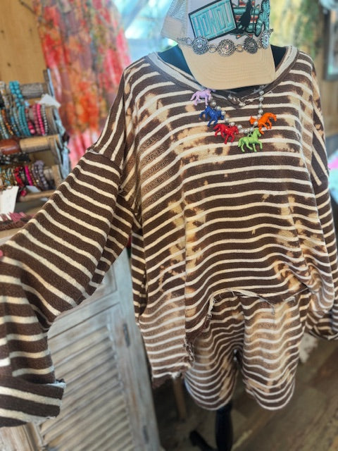 Faded Brown Washed Stripe Set