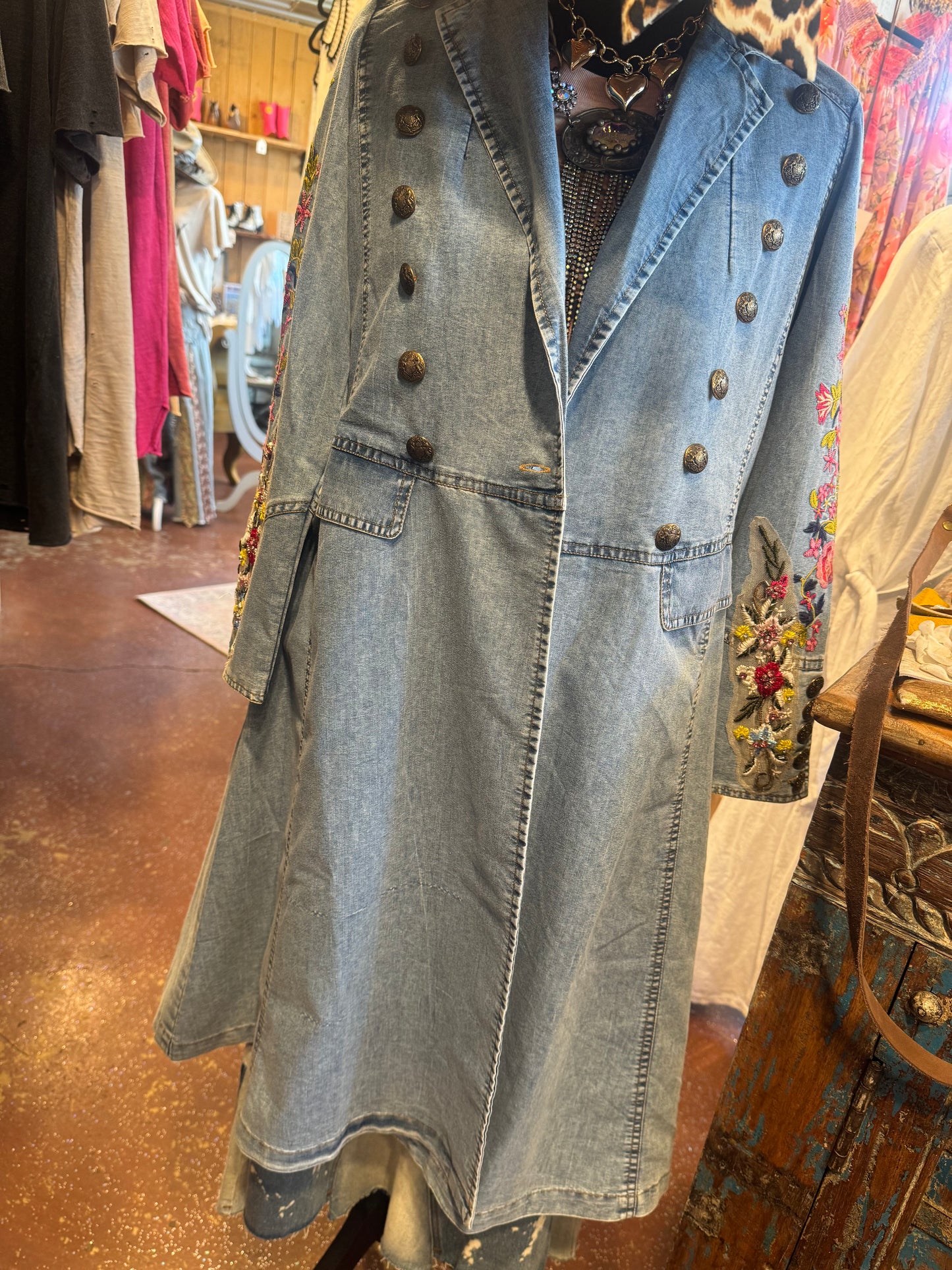 Denim Florals Button Duster