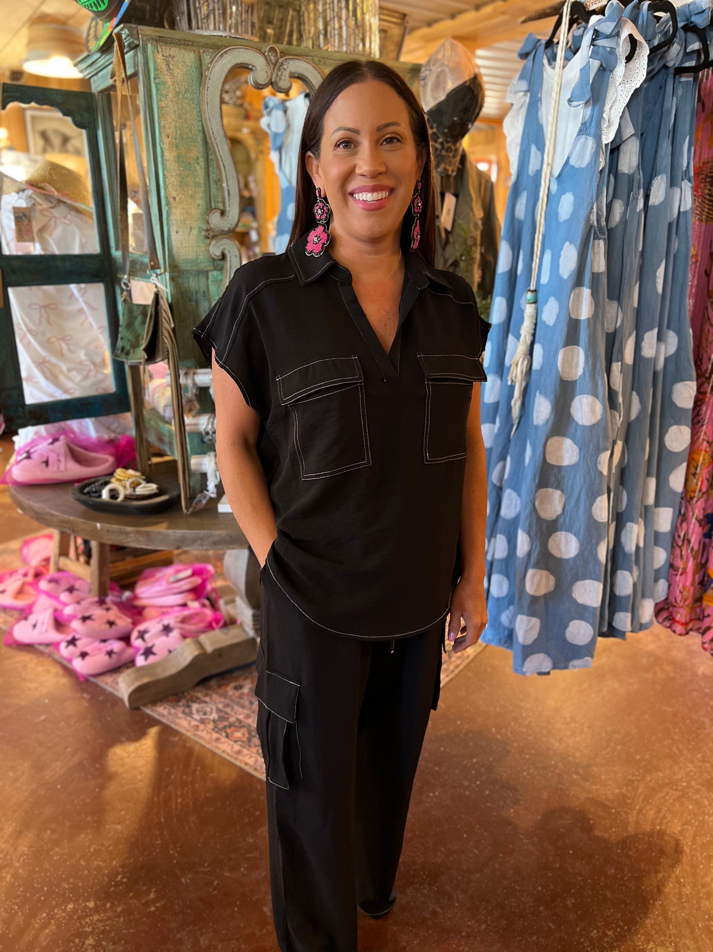 SS Top/Black Pants Set