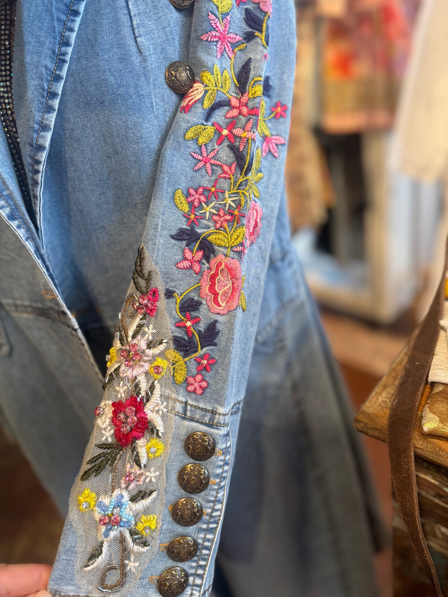 Denim Florals Button Duster