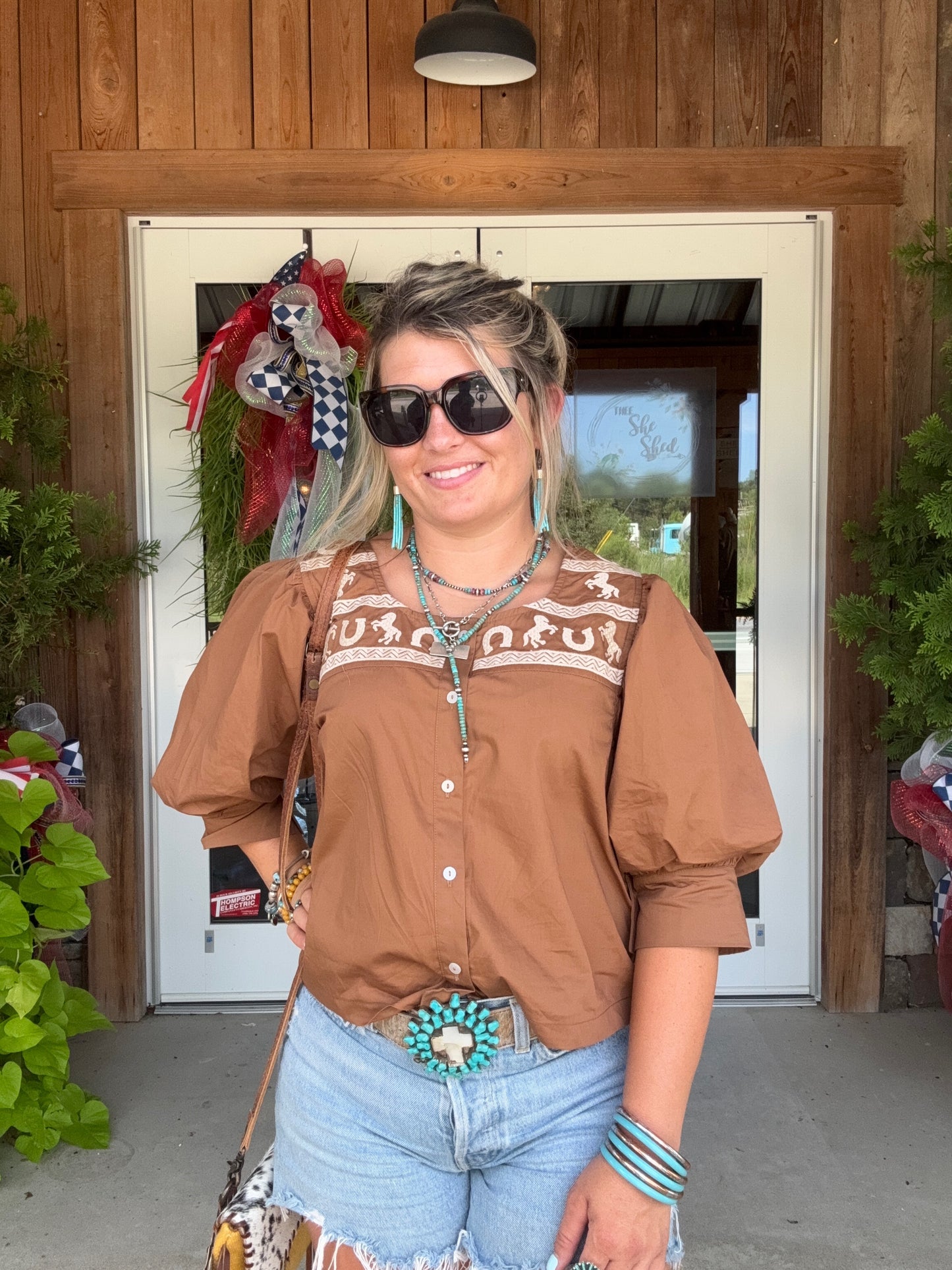Western Cinnamon Button Top