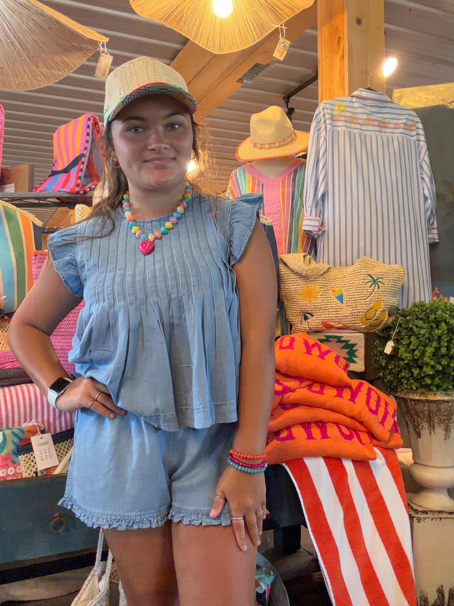 Light Denim Pintuck Blouse