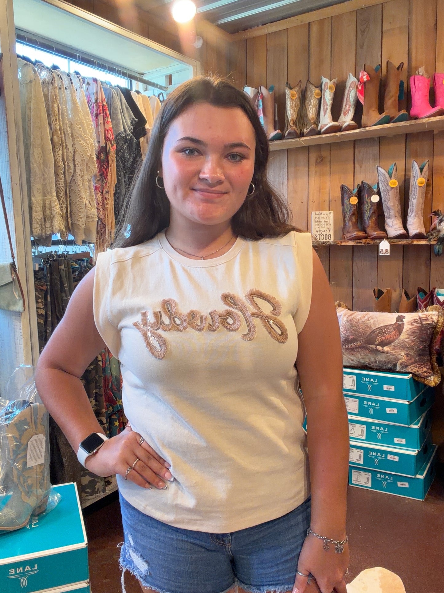 Howdy Embroidered Fluff Tank
