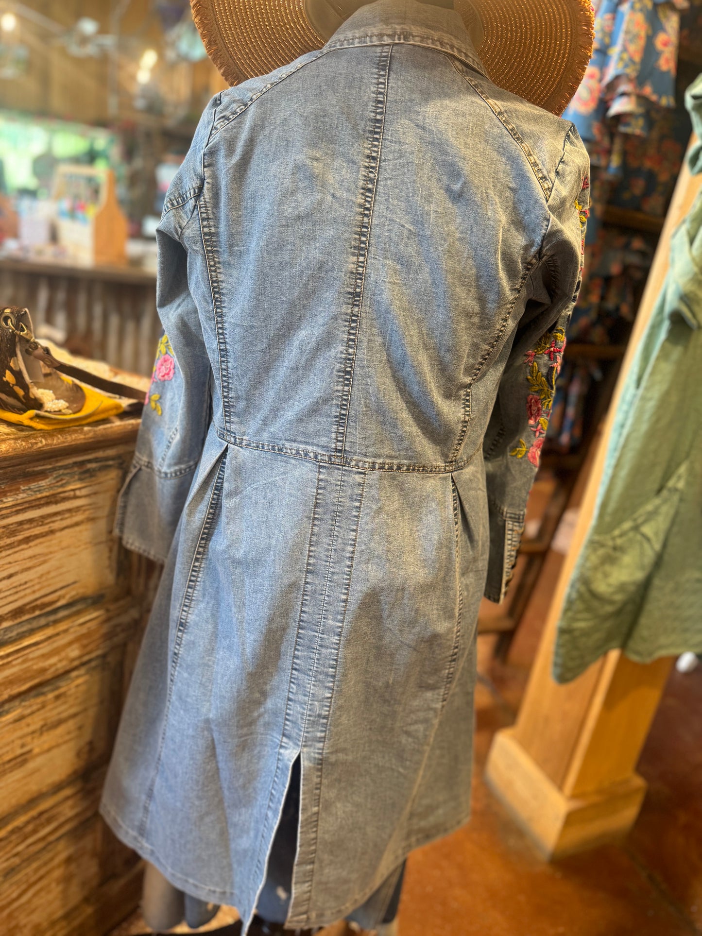 Denim Florals Button Duster