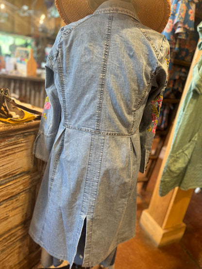 Denim Florals Button Duster