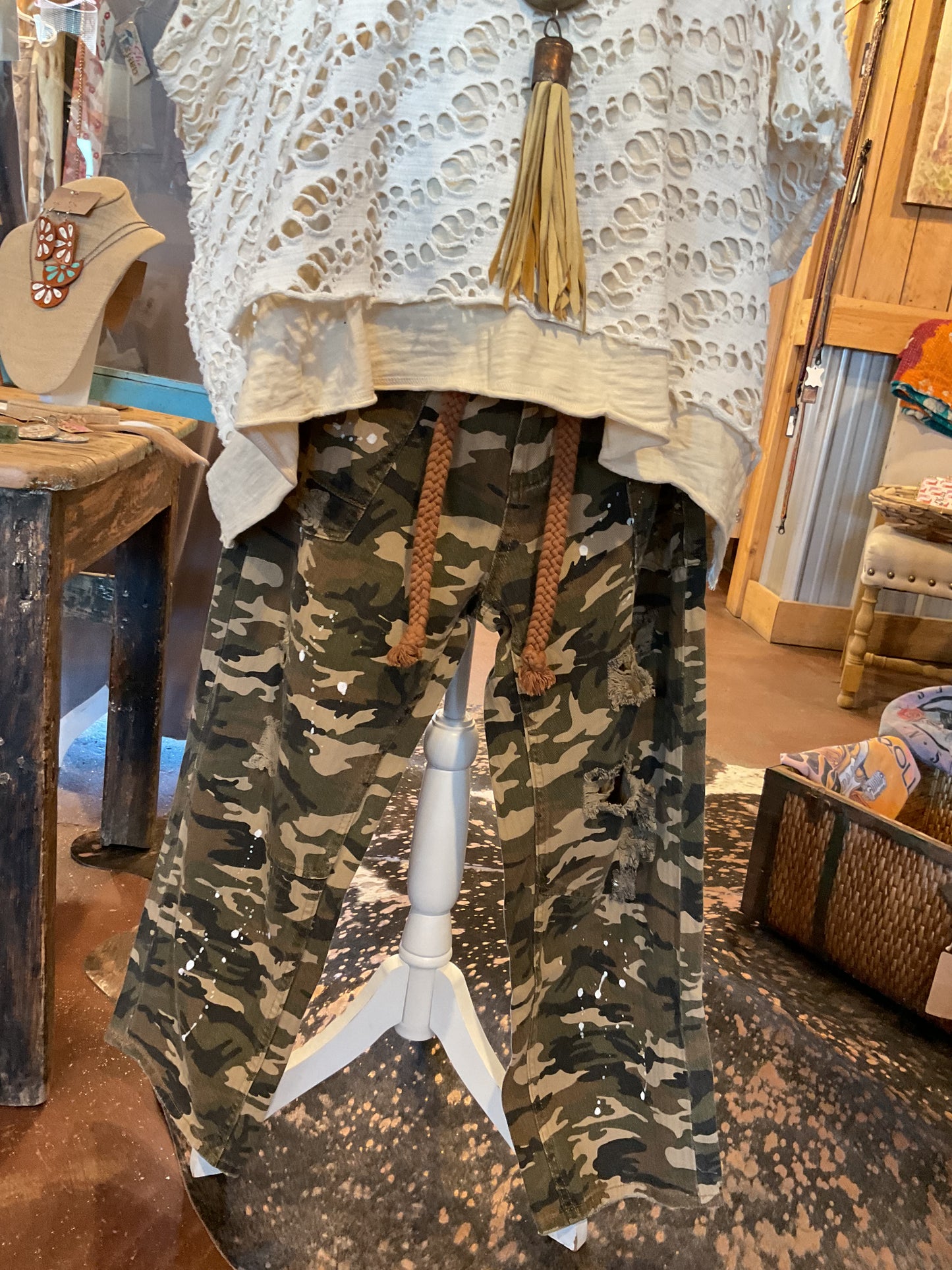 Distressed Camel Camo Pants
