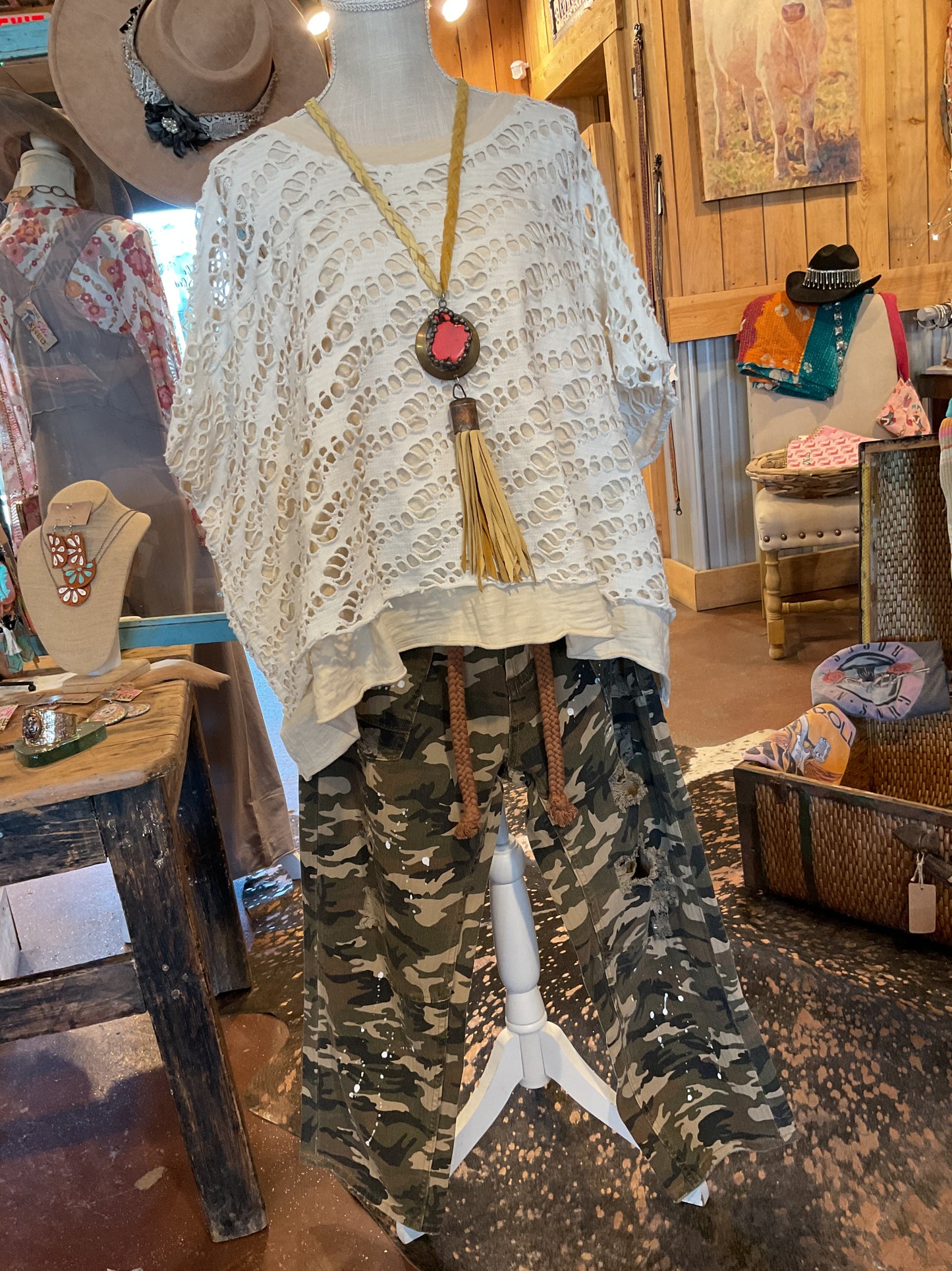 Distressed Camel Camo Pants