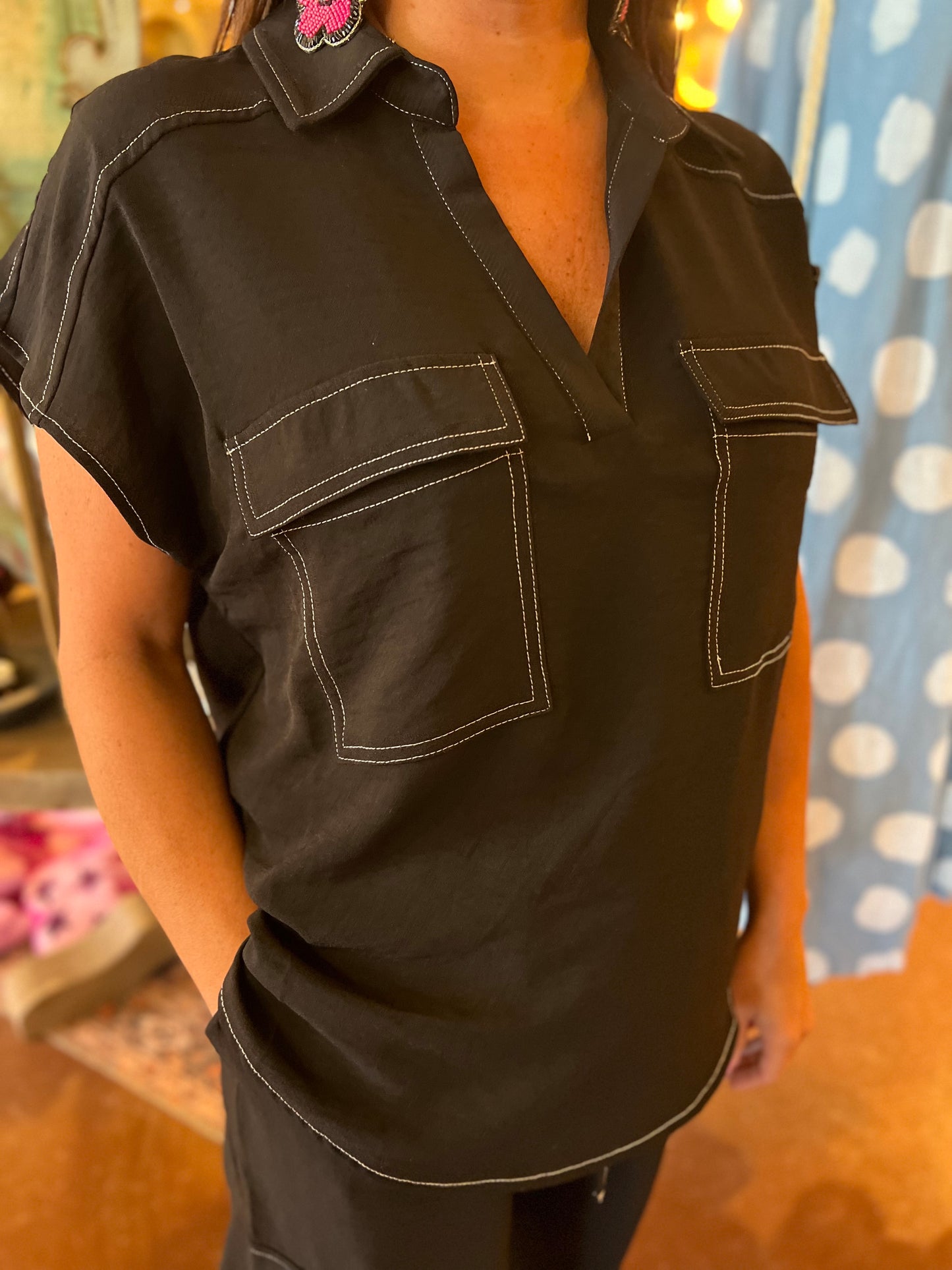 SS Top/Black Pants Set