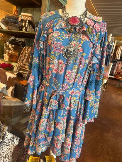 Paisley Printed Bell Sleeve Dress