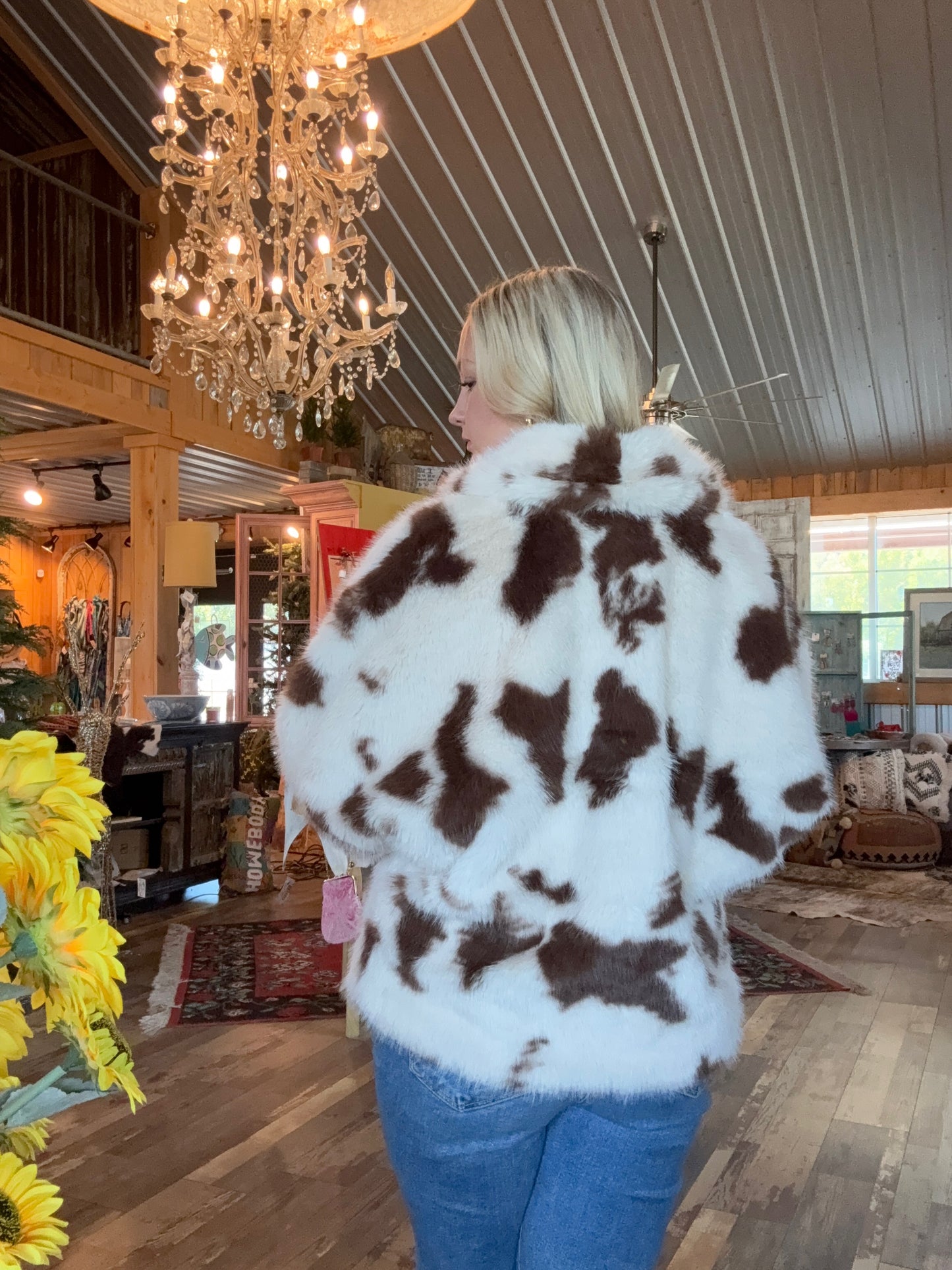 Furry Cow Print Jacket