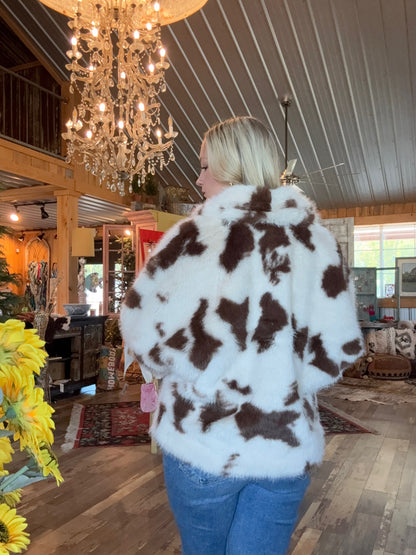 Furry Cow Print Jacket