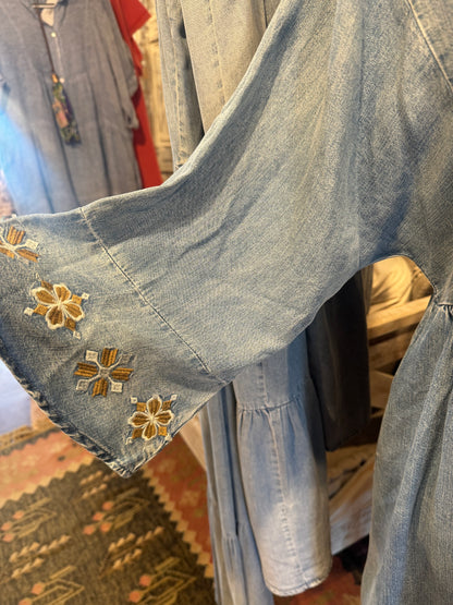 3/4 Denim w/ Floral Design Dress