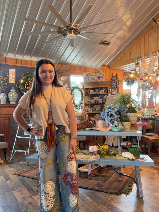 Denim Lace n Floral Pants