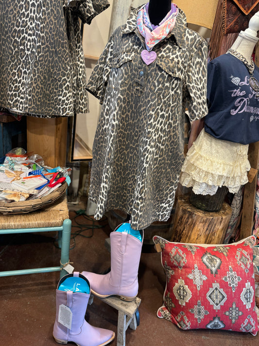 Wild Leopard Denim Button Dress