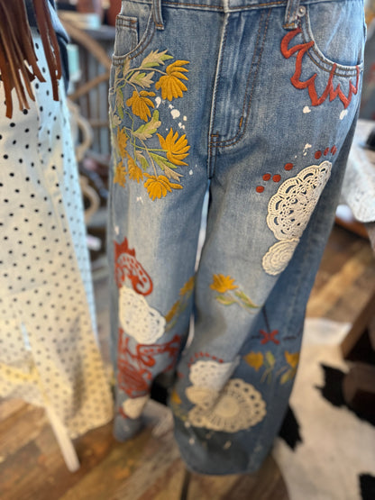 Denim Lace n Floral Pants