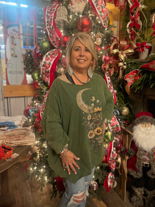 Moon Flower Green Top