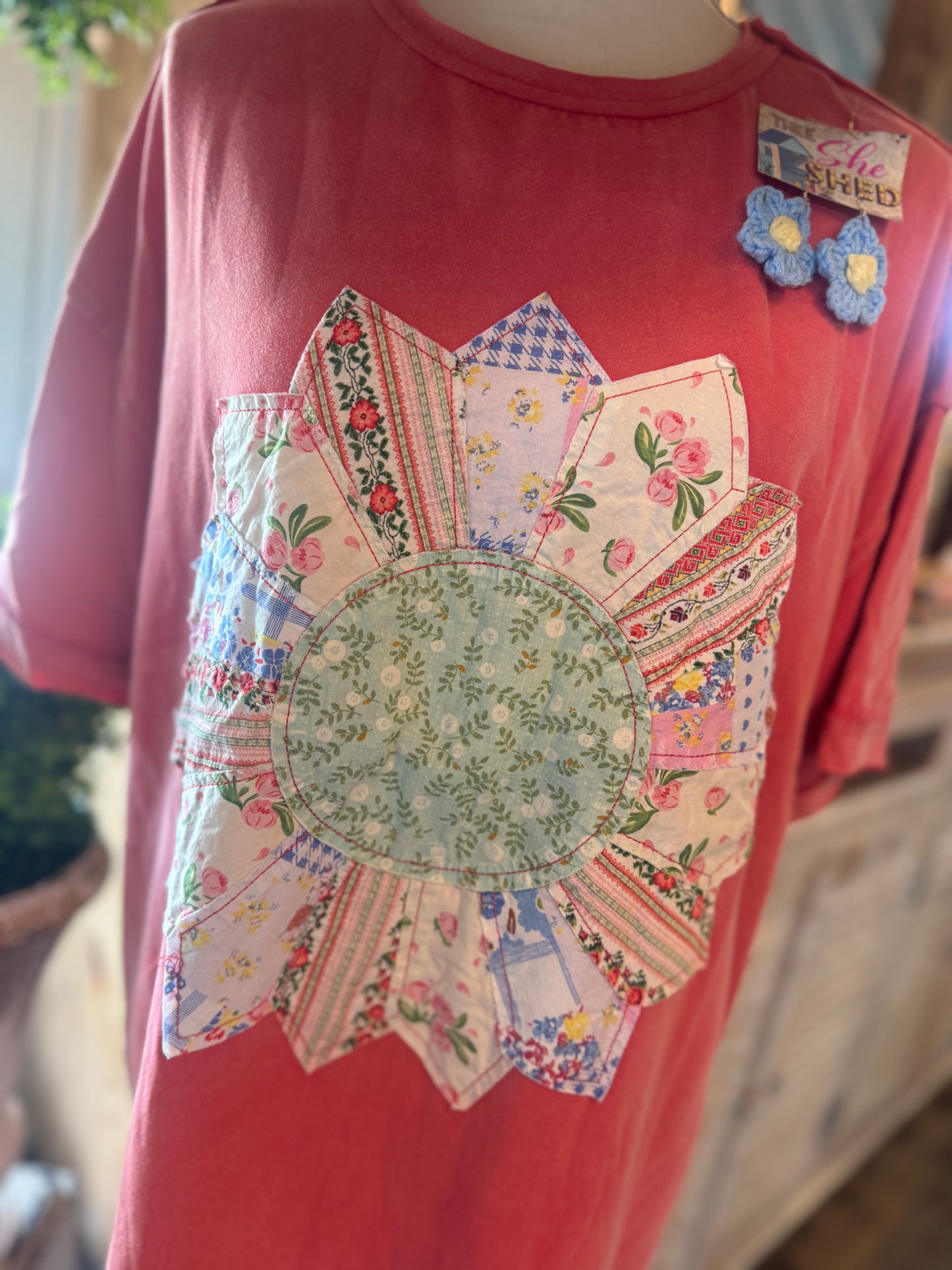 Boho Red Flower Patch Dress