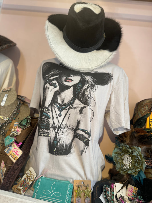 Turquoise Vibing Cowgirl Tee