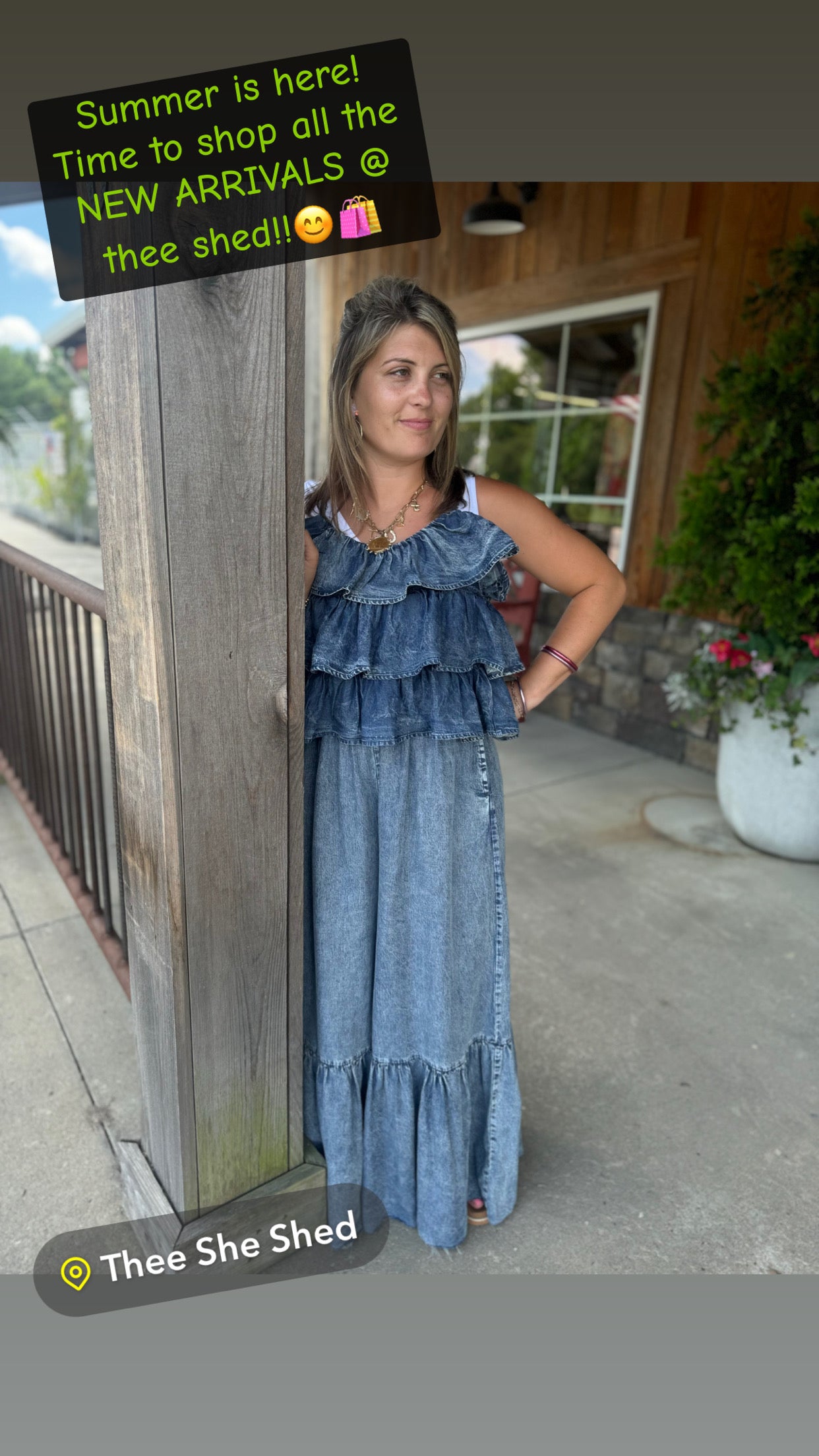 Denim Ruffle Tencel Romper