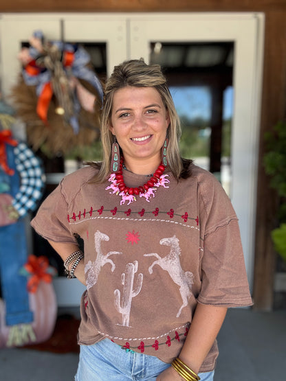 Cinnamon Western Rose Tee