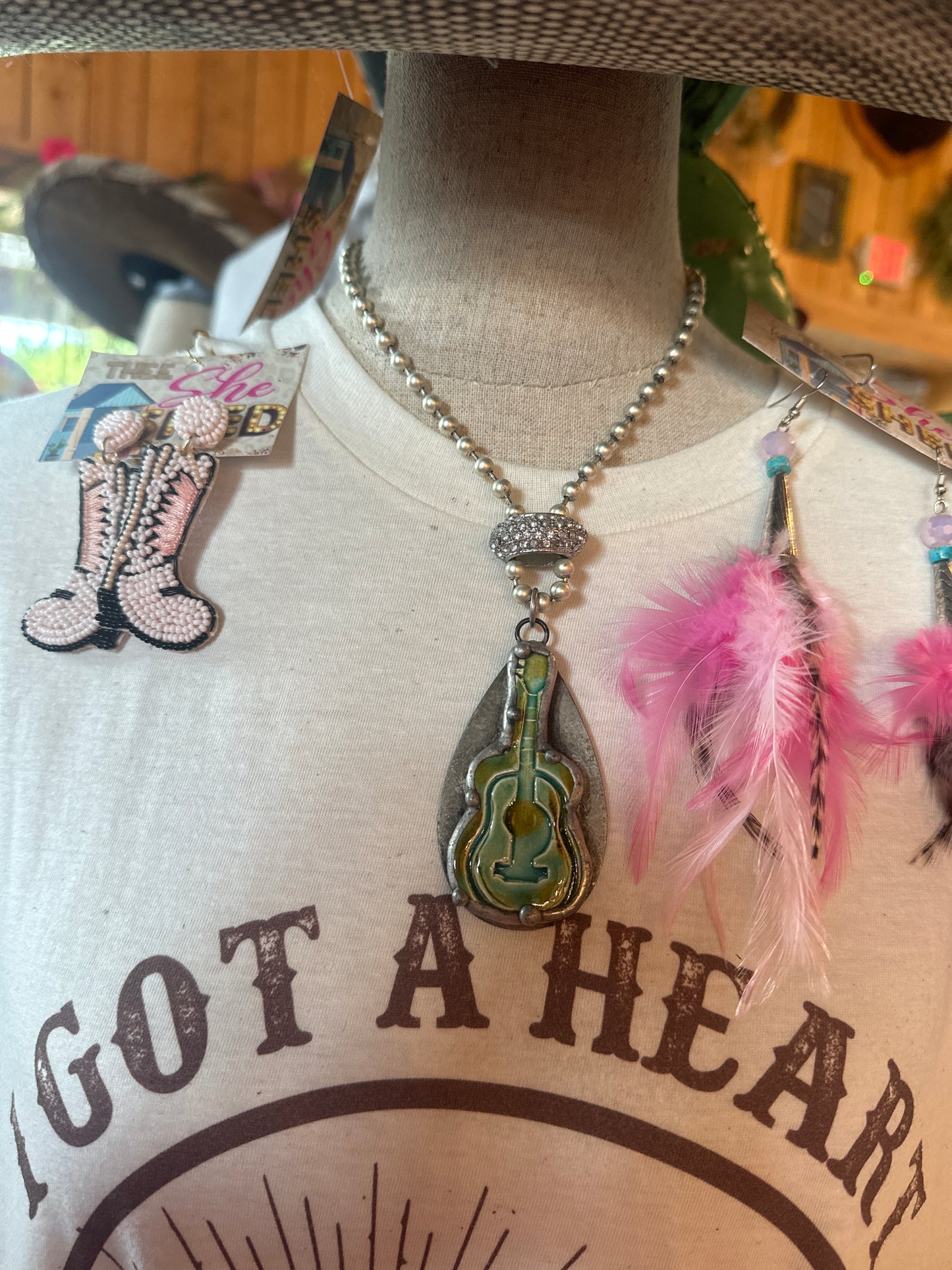 Turq Guitar & Bling Necklace