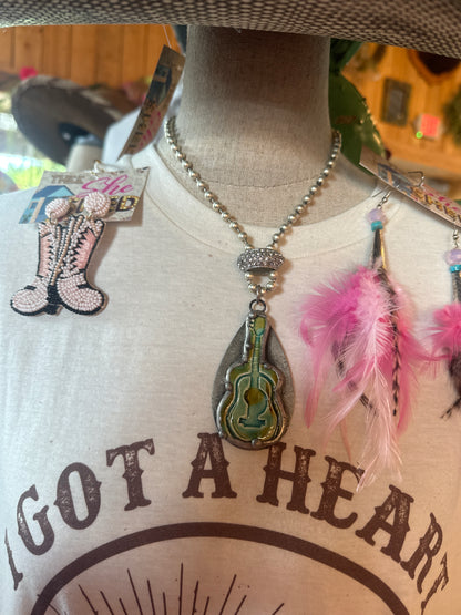Turq Guitar & Bling Necklace