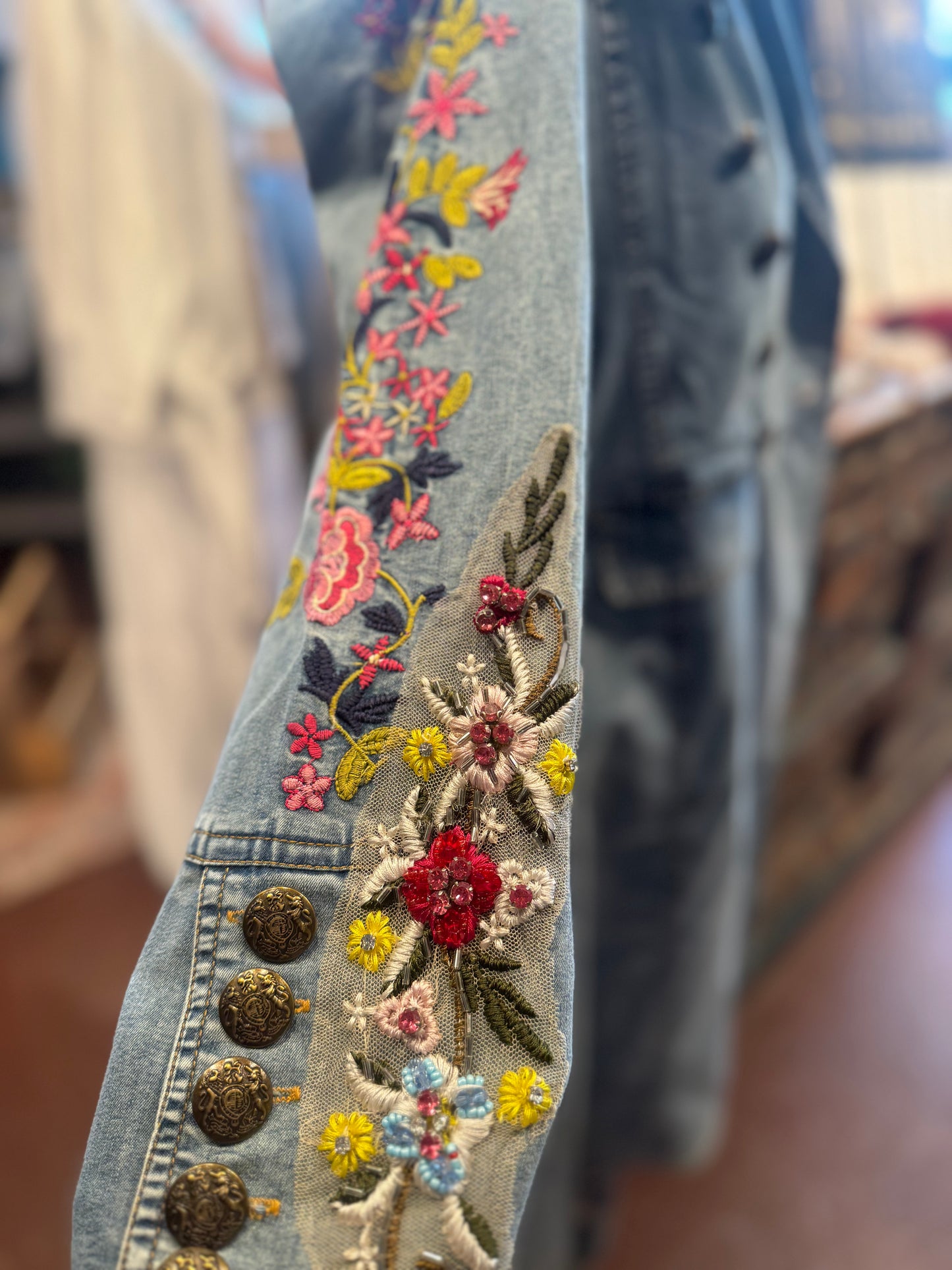 Denim Florals Button Duster