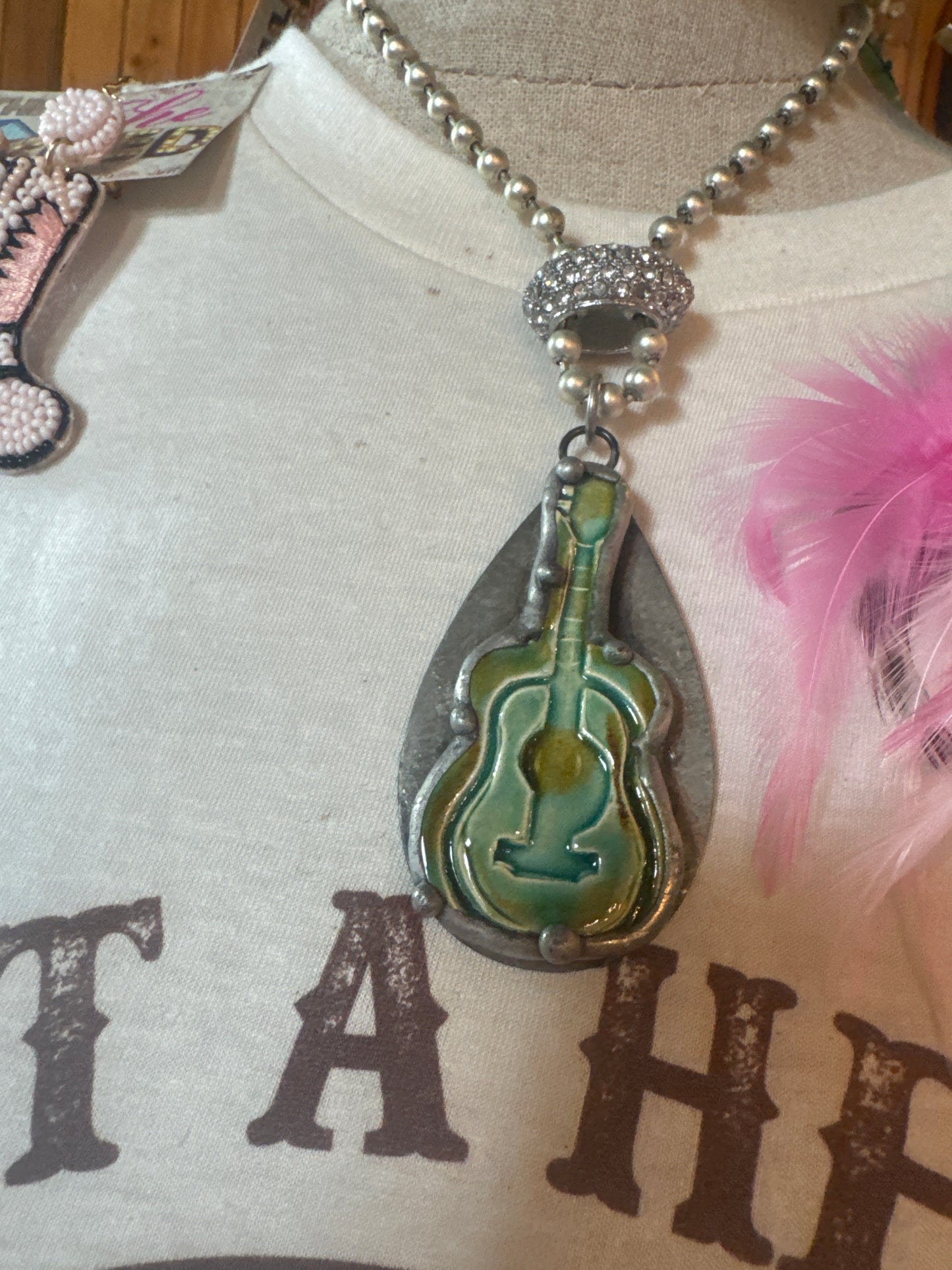 Turq Guitar & Bling Necklace