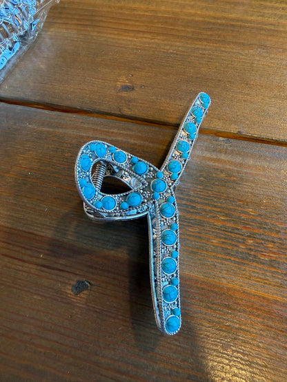Fun Turq Pearl/Silver Pearl Claw Clip