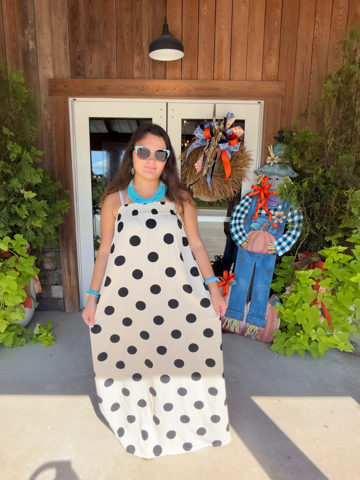 Beige/Black Polka Dot Dress