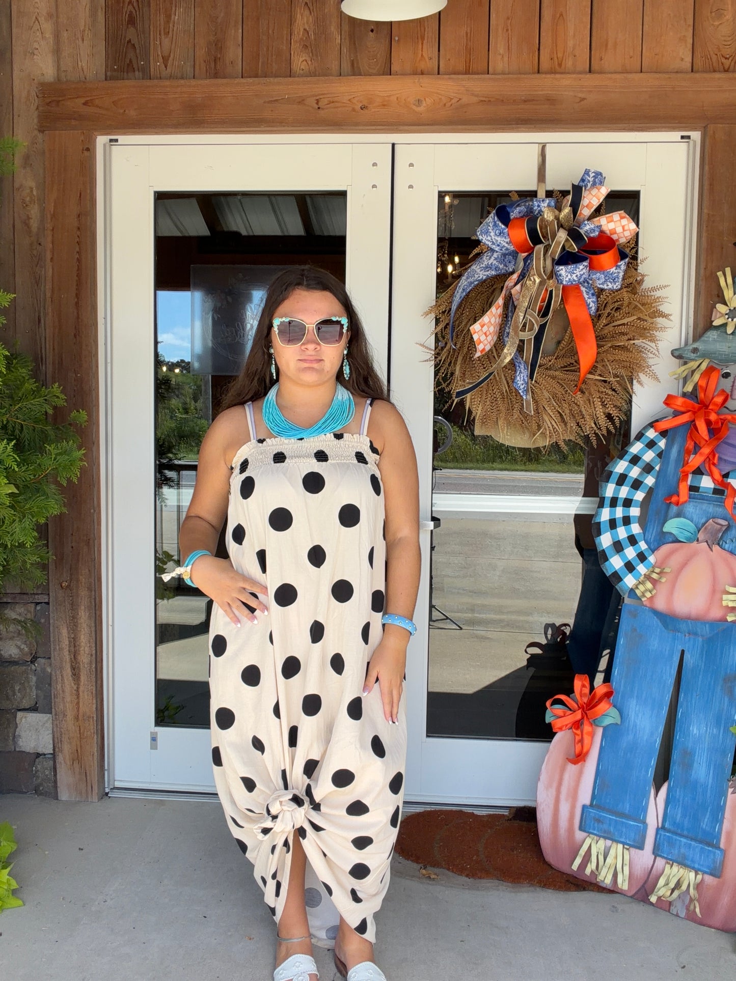 Beige/Black Polka Dot Dress