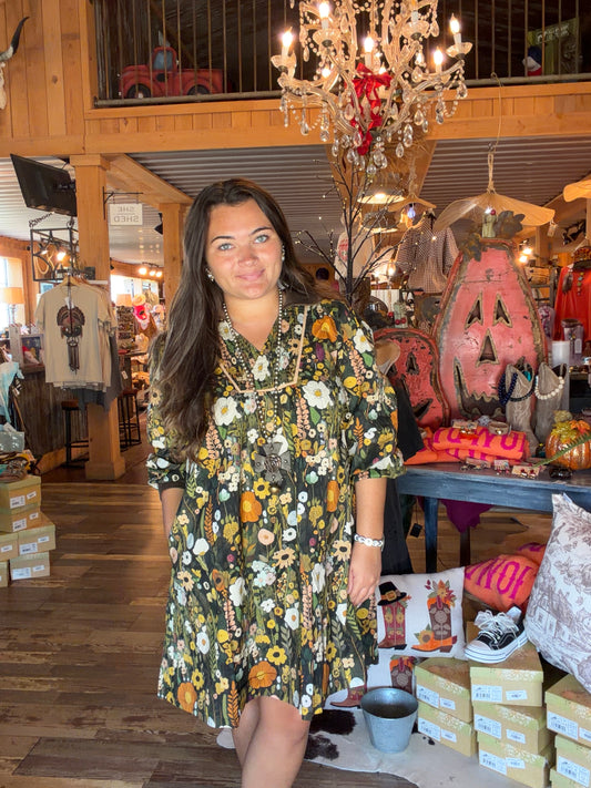 Olive Floral Dress