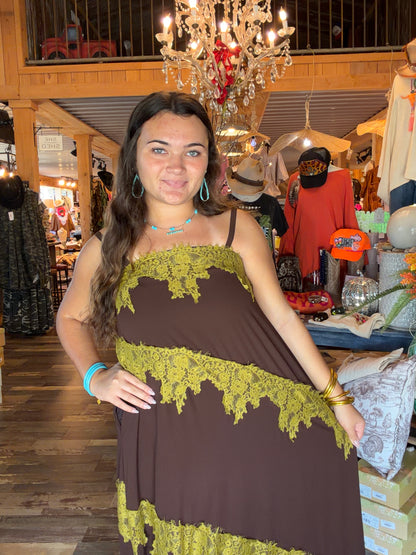 Chocolate, Lime, & Lace Maxi Dress