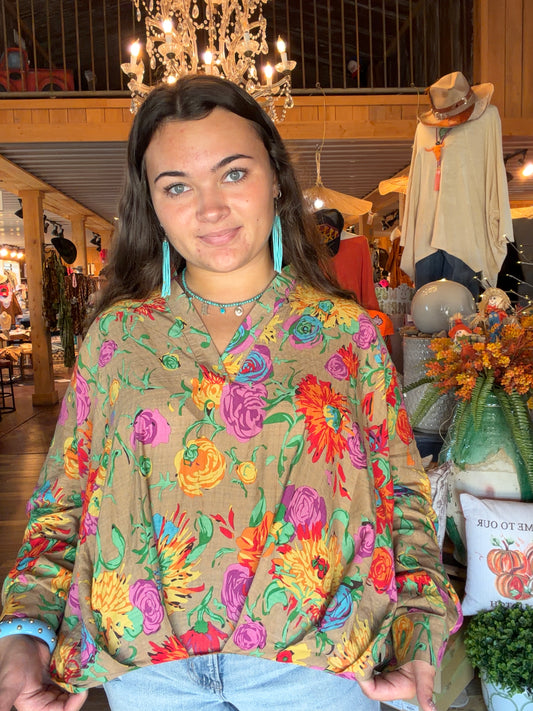 Boho Fun Floral LS Top