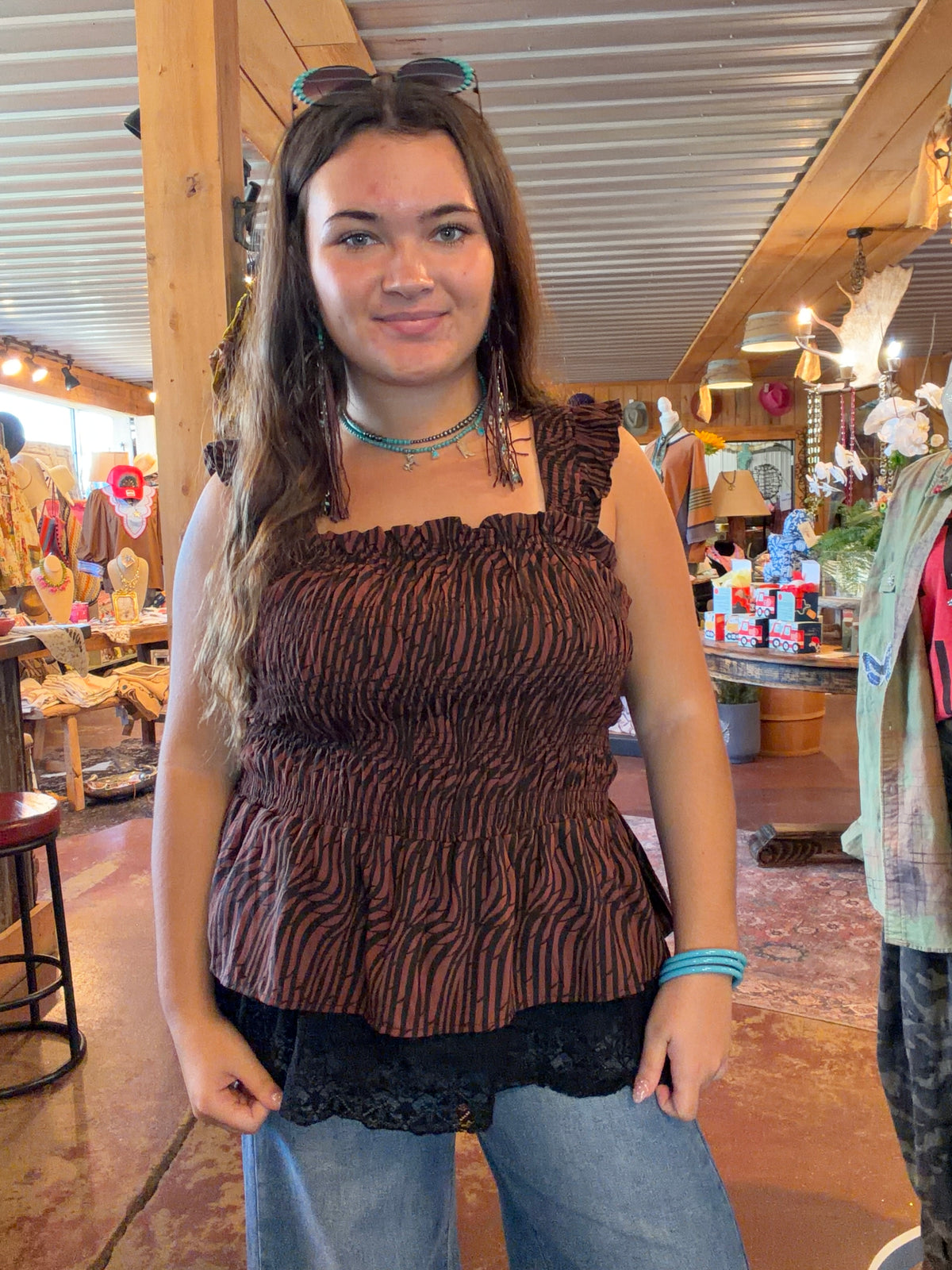 River Rust Run Leopard Tank Top w/Lace
