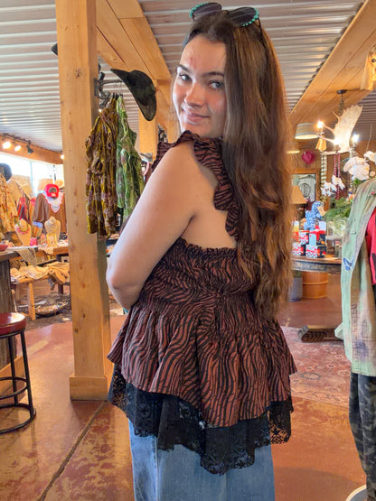 River Rust Run Leopard Tank Top w/Lace