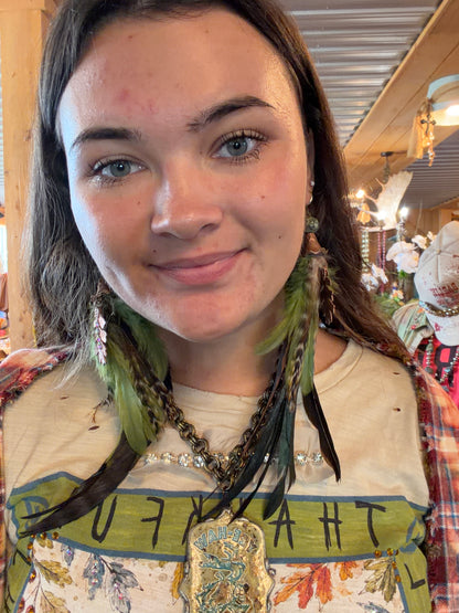 Brown Mix & Green Feather Earring
