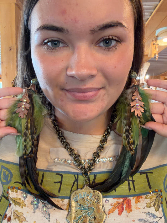Brown Mix & Green Feather Earring