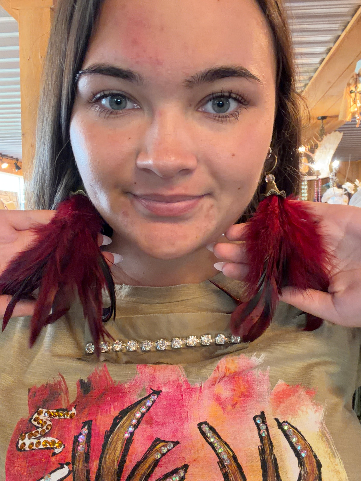 Red Feather Earrings