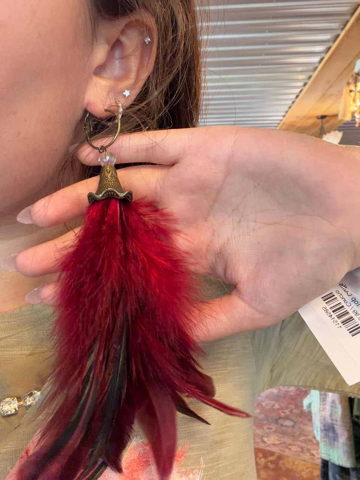 Red Feather Earrings