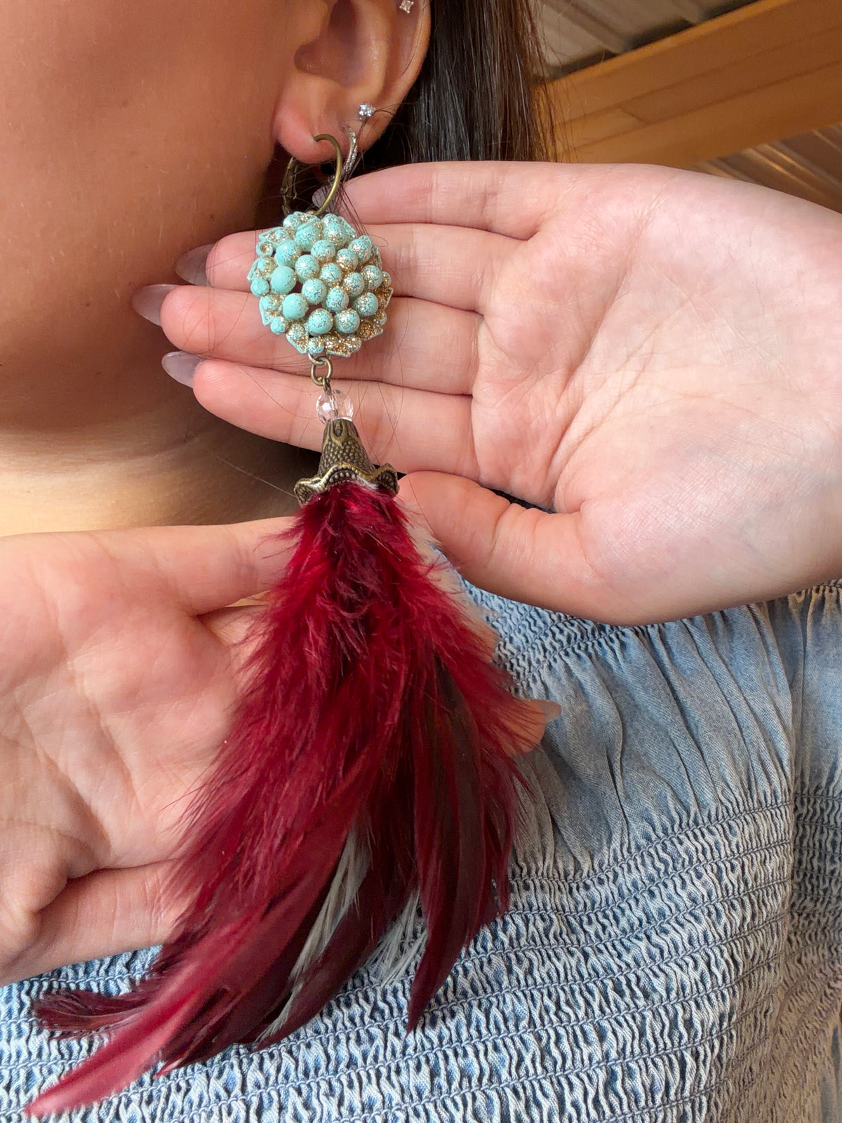 Red Feather Earrings