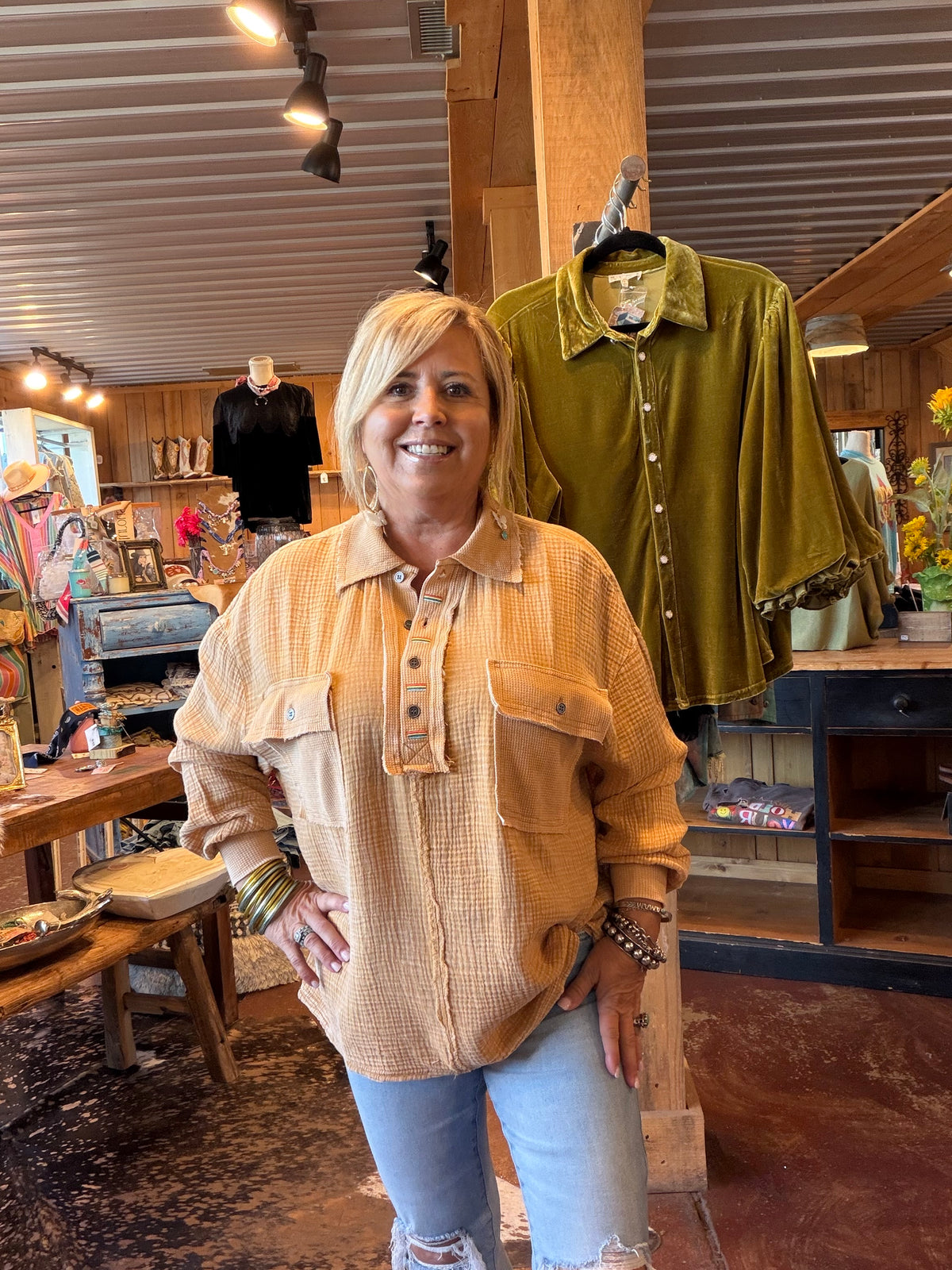 Mustard Half-Button Butter Soft Top