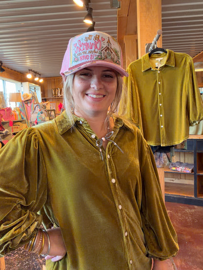 Green Tea Bubble Sleeve Top