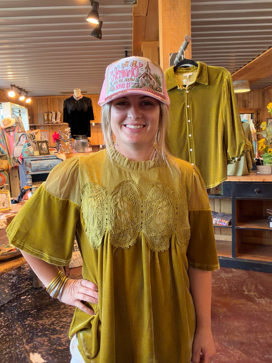 Matcha SS Crochet Patch Top