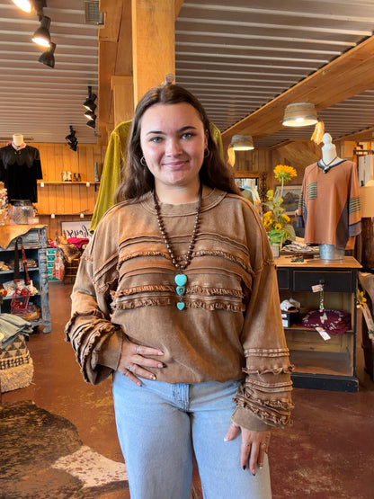 Golden Brown Ruffle Sweatshirt