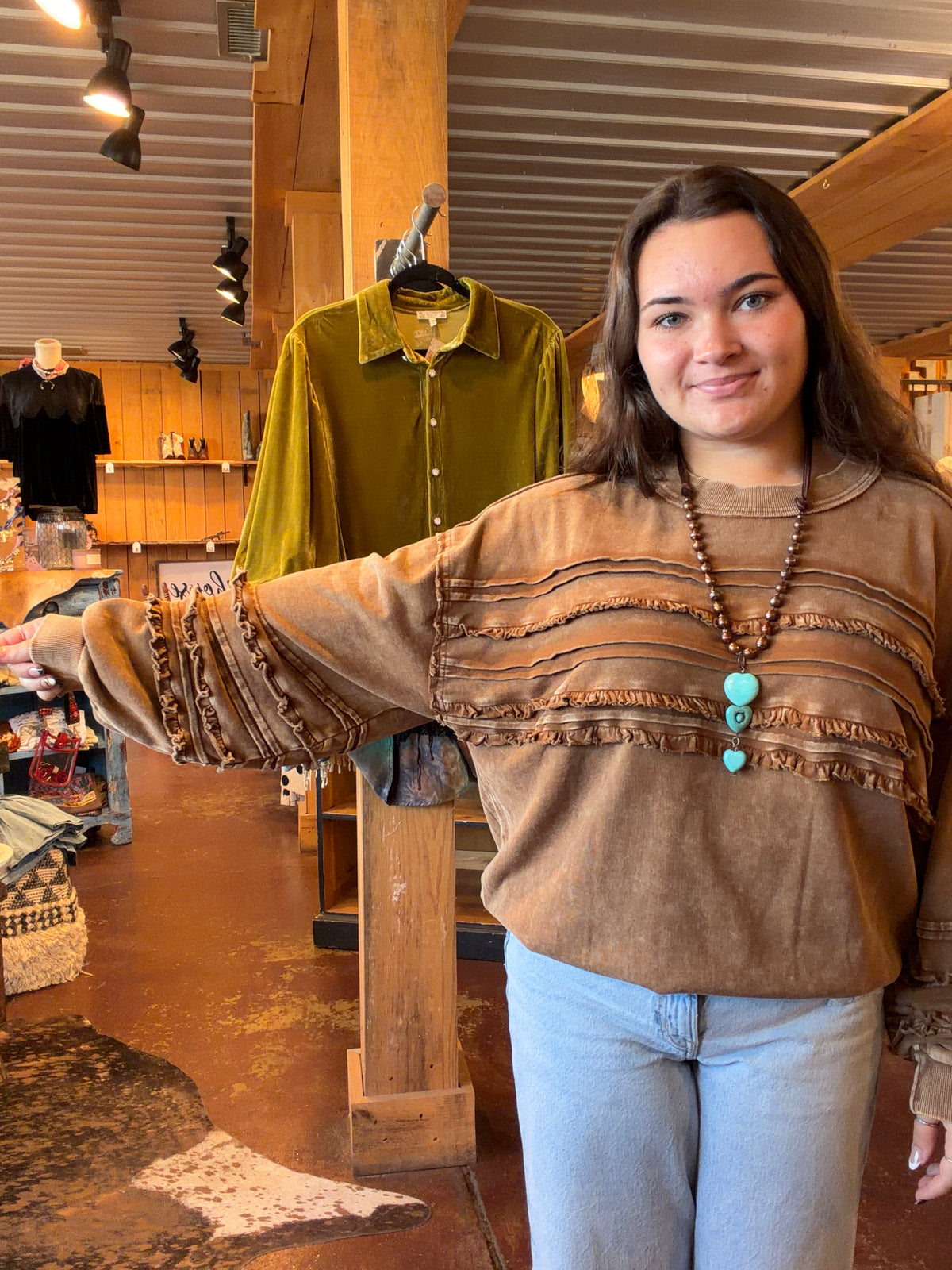 Golden Brown Ruffle Sweatshirt