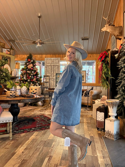 Stitch Embroidered Denim Dress